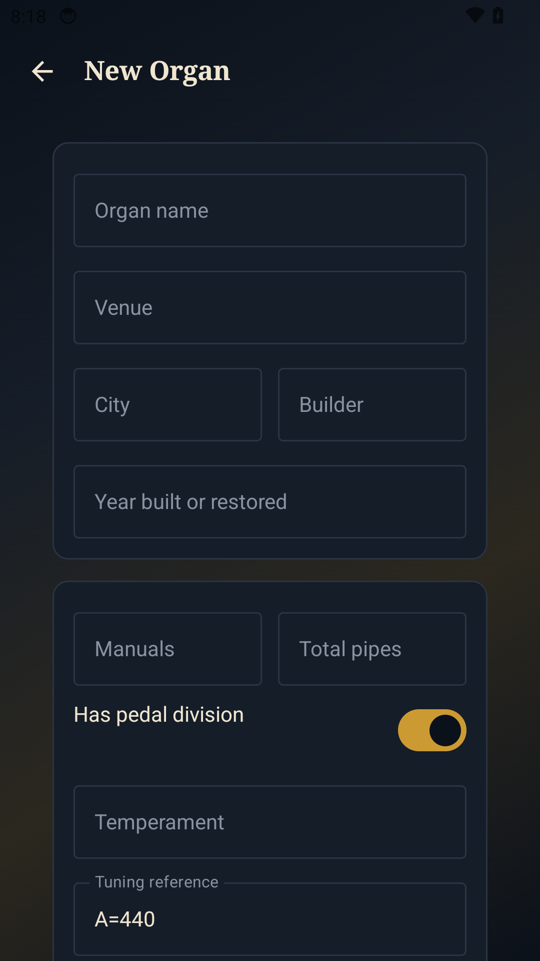 New organ form inside Pipe Organ Log
